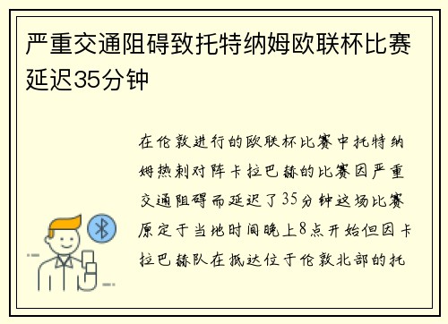 严重交通阻碍致托特纳姆欧联杯比赛延迟35分钟